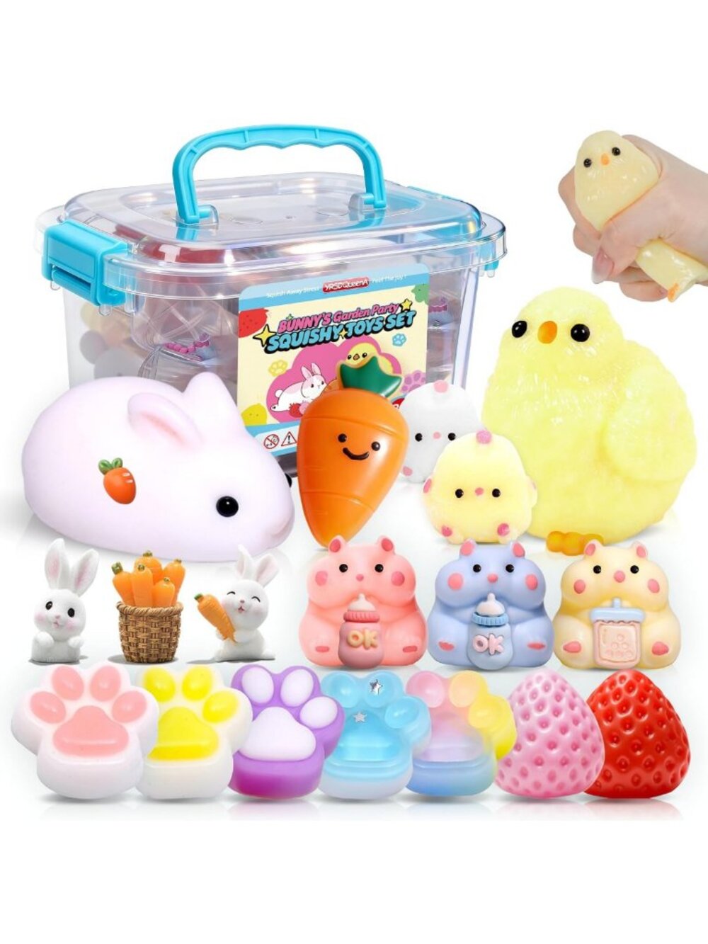 20Pcs Kawaii Squishy Toy Set with Box - Stress Relief Fidget Toys for Kids 6-12